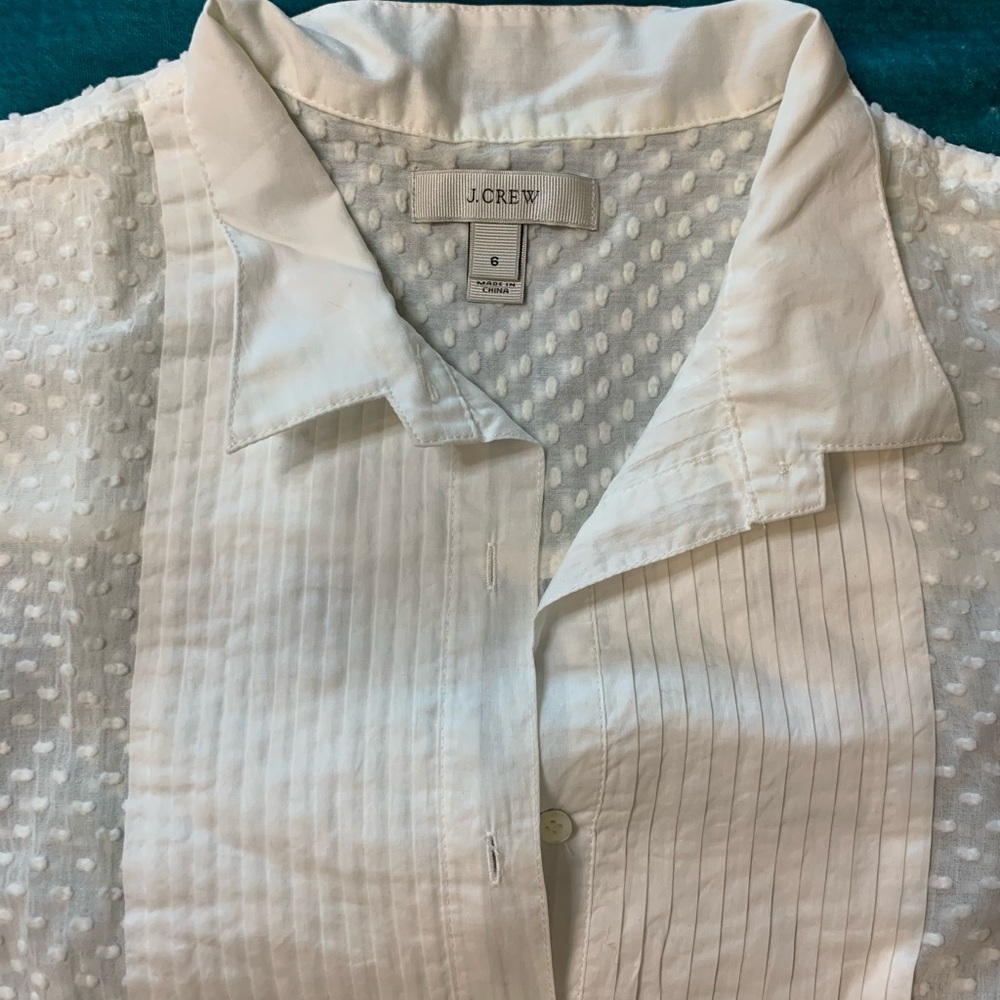 J Crew white popover shirt with tuxedo pleats